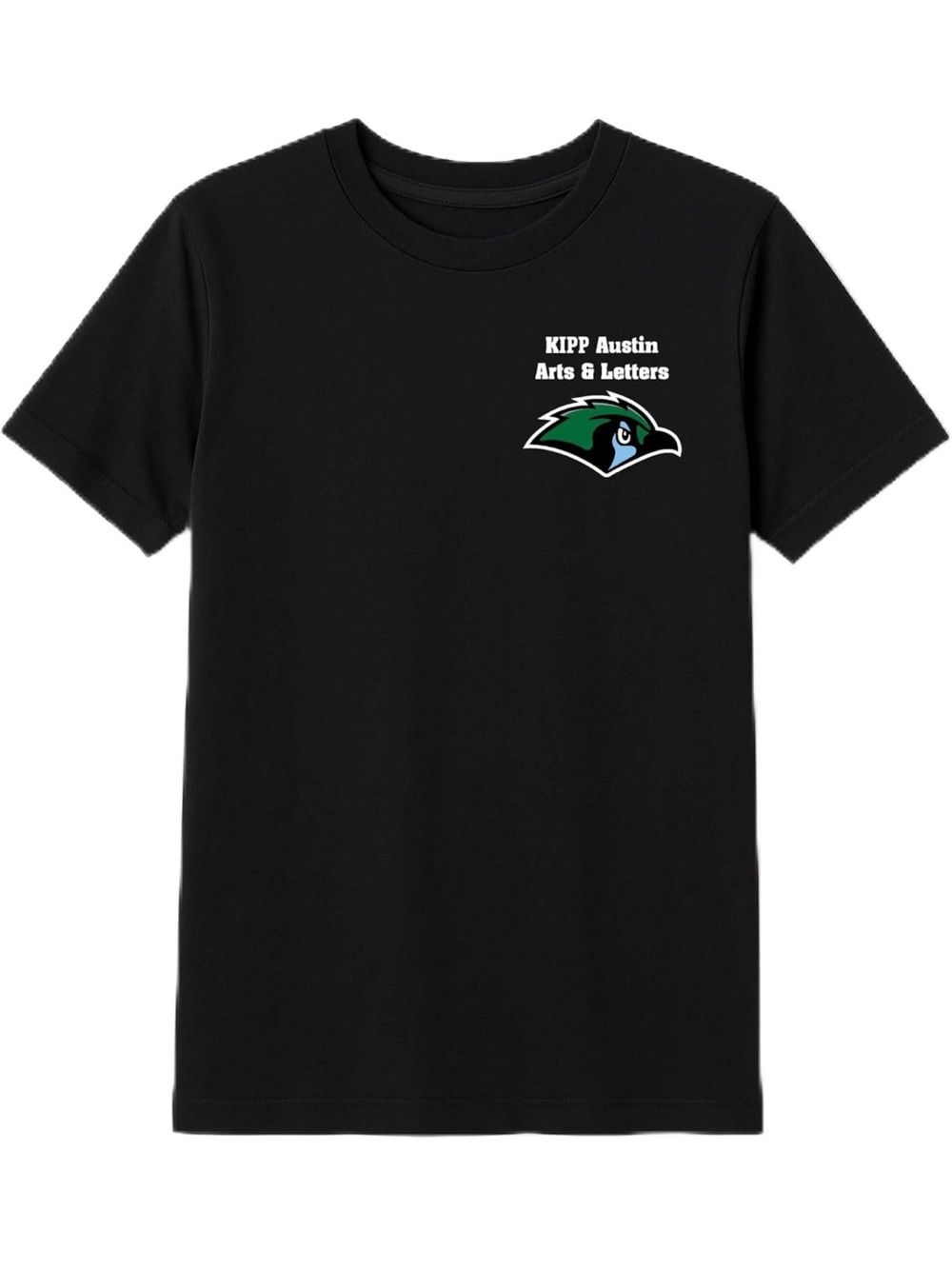 French Toast Kipp Black Short Sleeve Tee with Green & Blue School Mascot